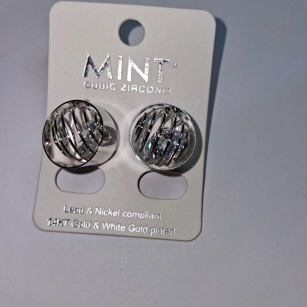 Mint 14kt Gold And White Gold Plated Cubic Zirconia Earrings